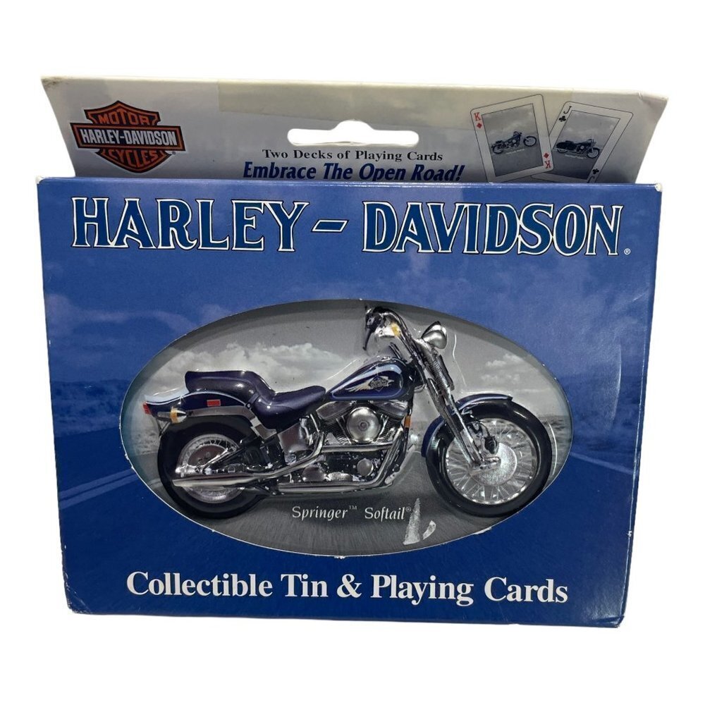 Harley-Davidson Playing Cards Collectible Tin Set Springer Softail‎ Blue